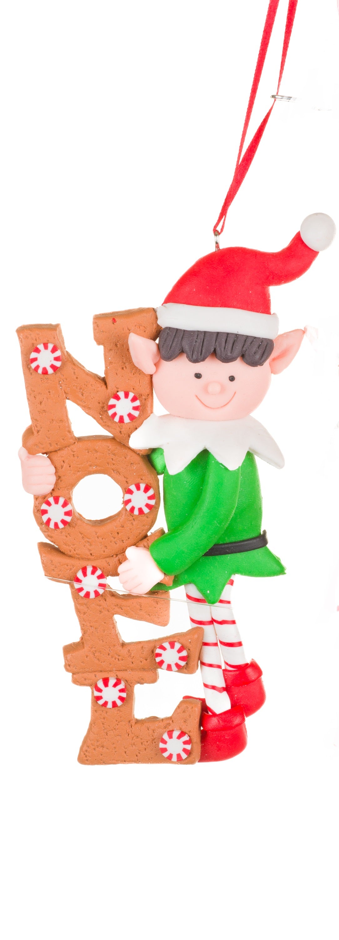 5.5" Green Clay Noel Hugging Elf Ornament