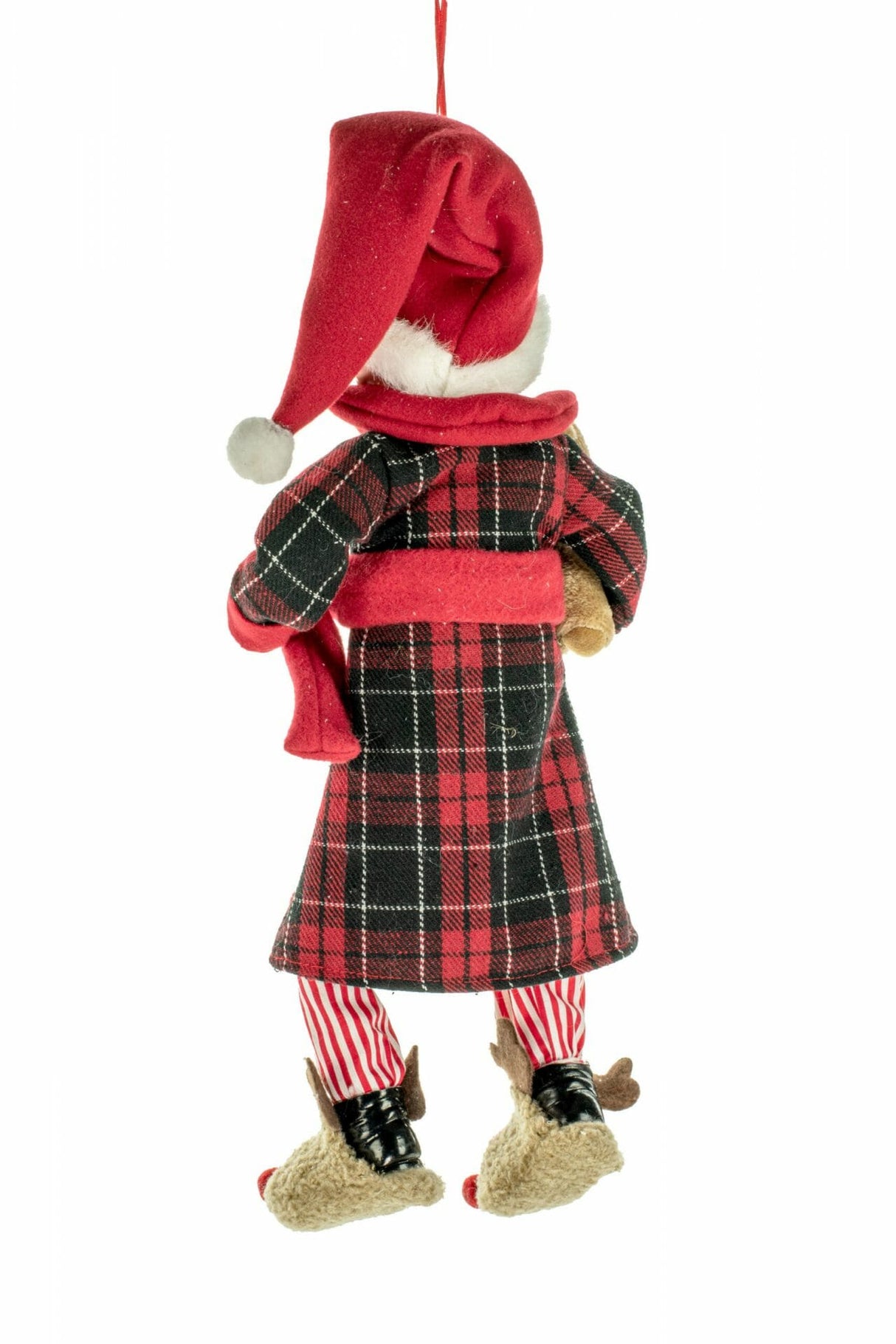 18.5" Hangable Plaid Red Cloth Sleepytime Elf Figurine with Teddy Bear