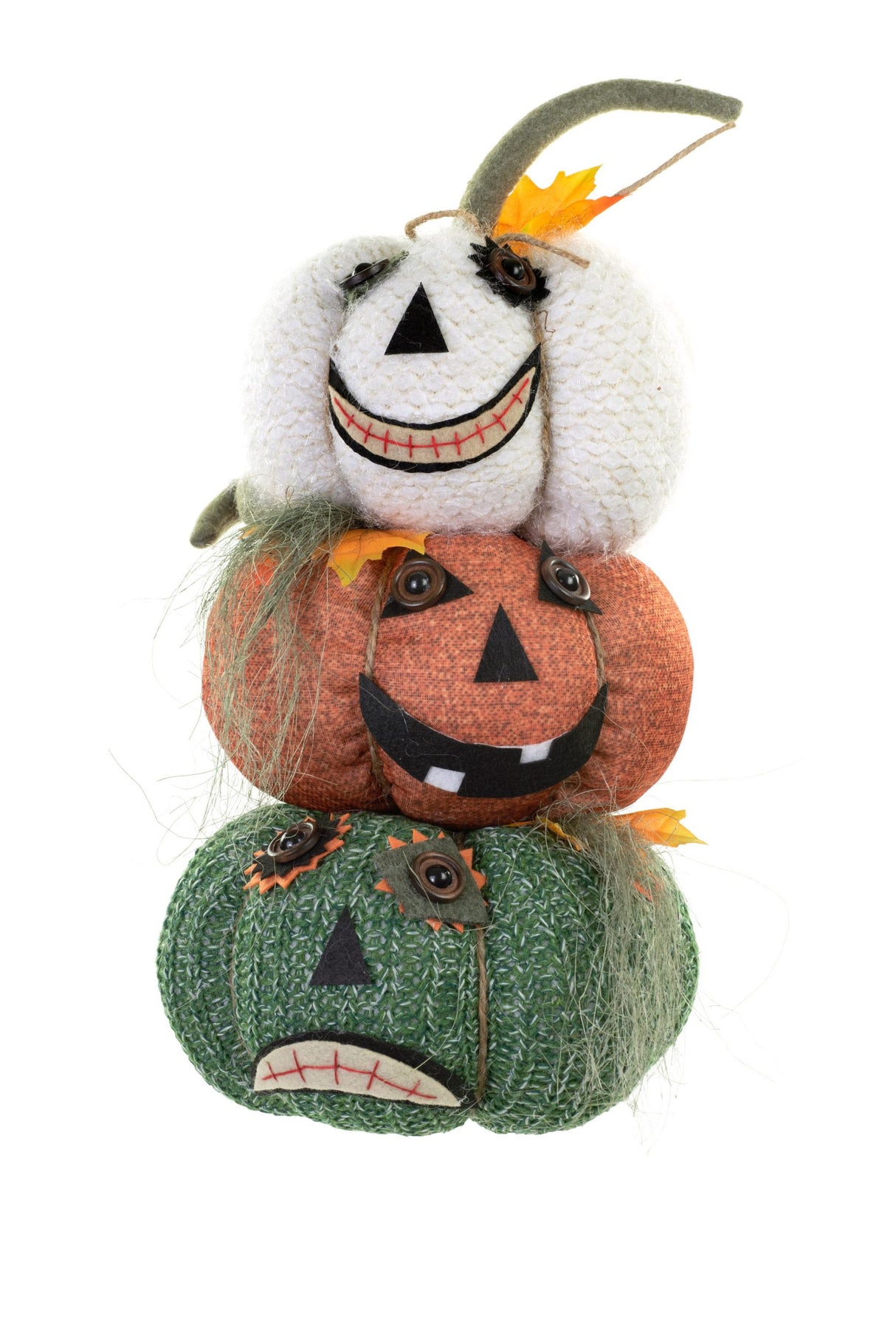 16" White and Orange Cloth Spooky Pumpkin Display
