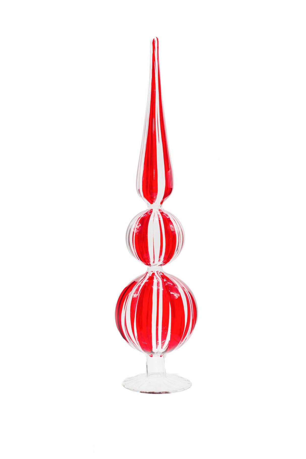 16" Striped Red and White Glass Translucent Tree