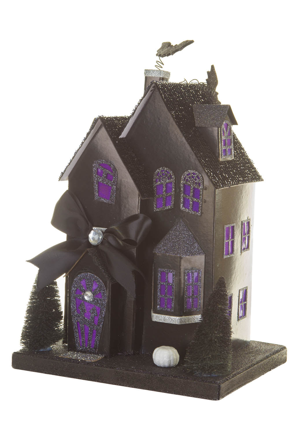 12" Black and Purple Cardboard LED Haunted House