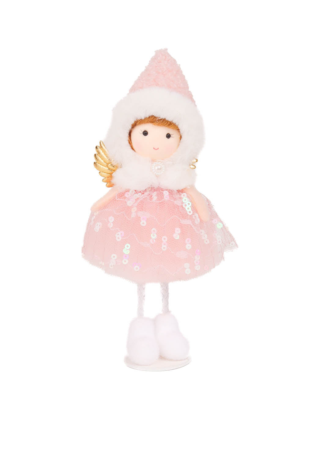 7.25" Sequin Pink Cotton Cherub Girl Doll with Pointed Hood