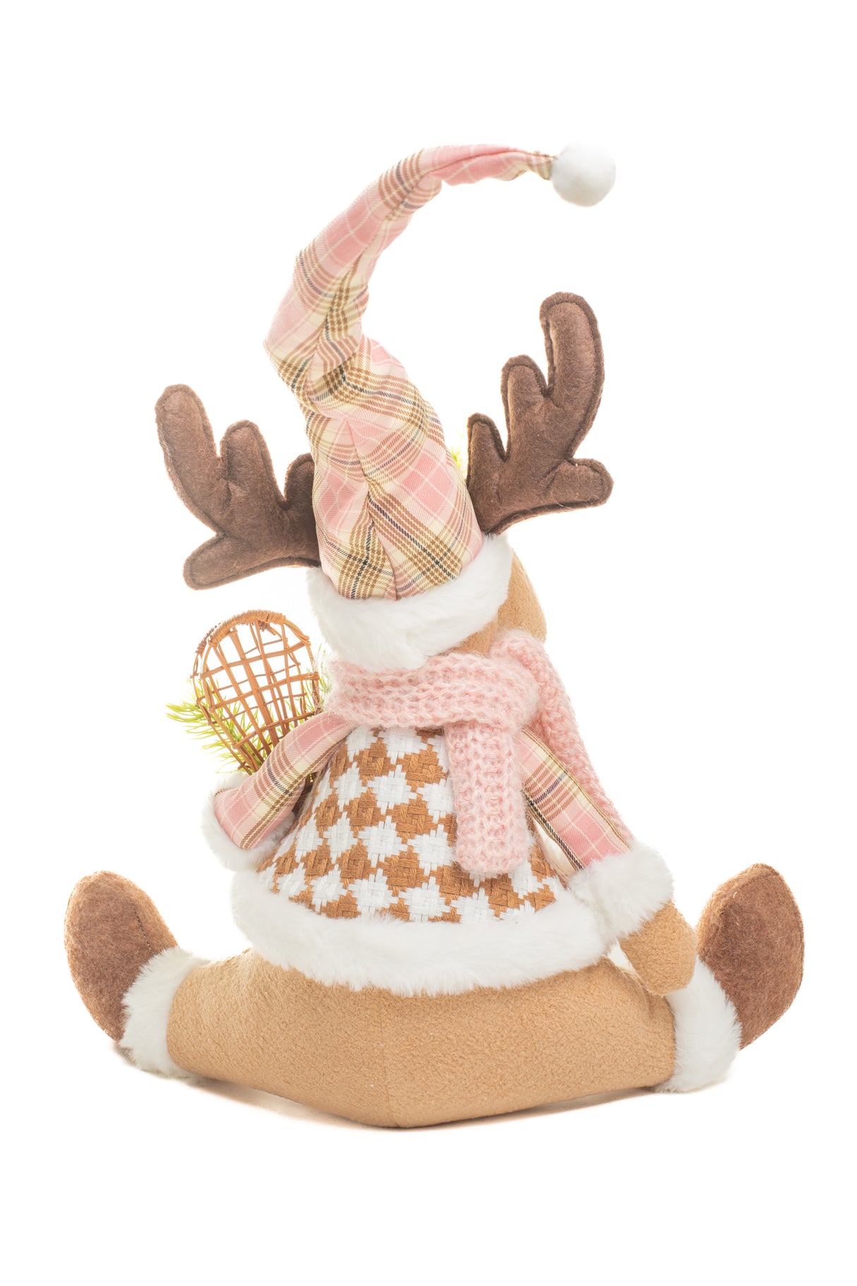16" Cozy Sitting Plaid Pink and Brown Cloth Moose Figurine