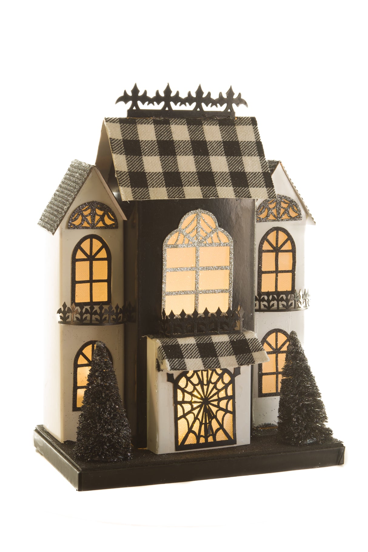 12" Black and White Cardboard LED Haunted House