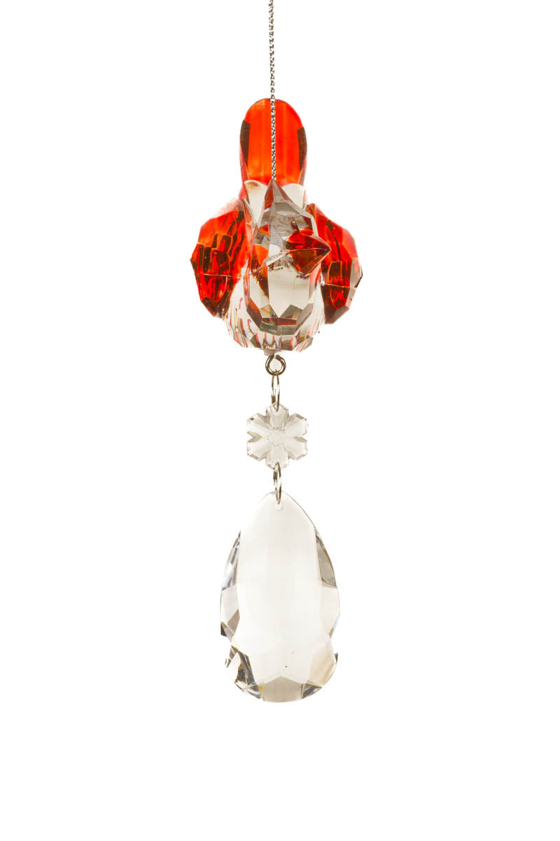 5.5" Hanging Red Acrylic Glancing Cardinal Ornament with Crystal Pendant- 2 Styles