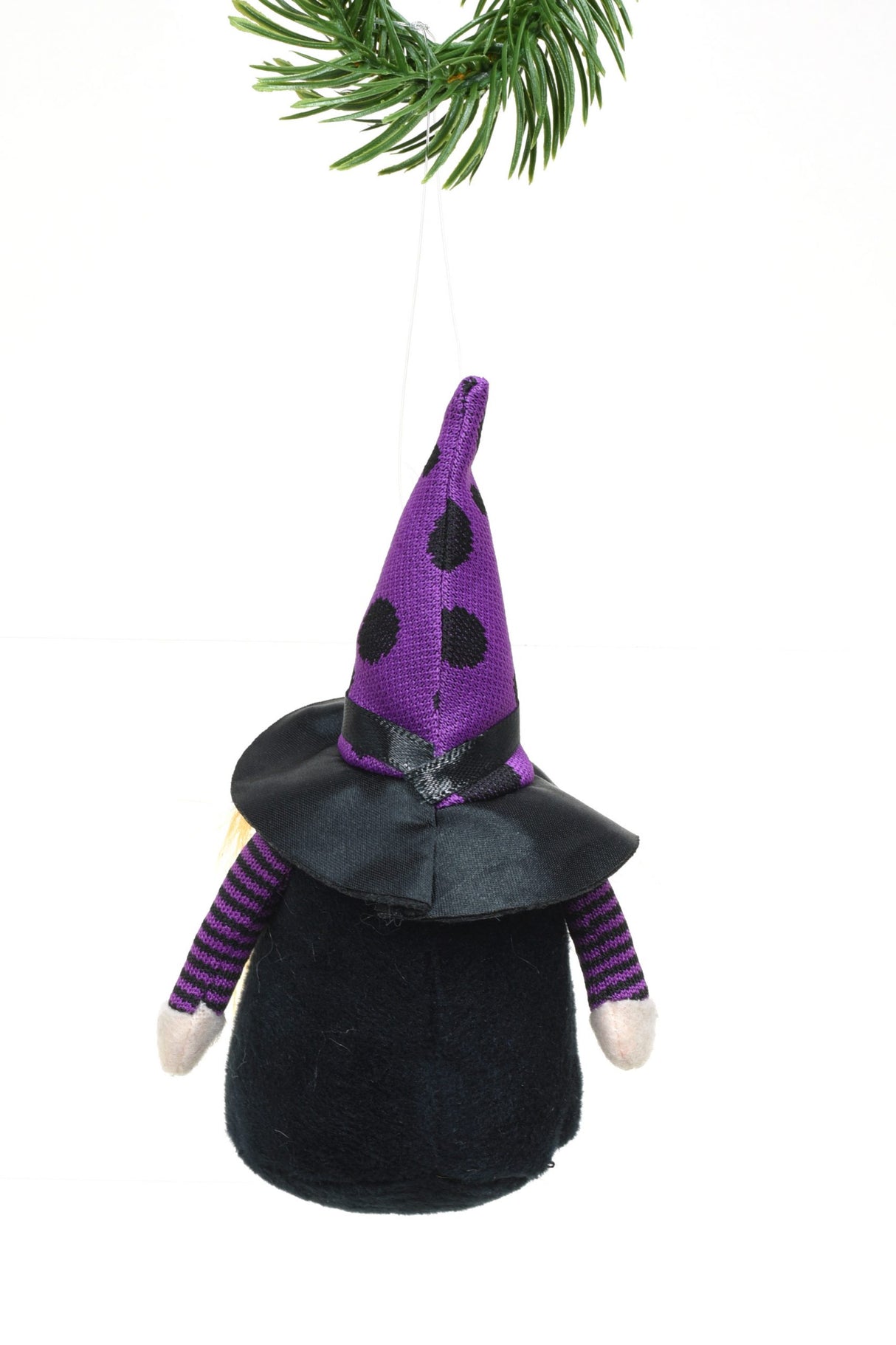 6" Black and Purple Cloth Halloween Gnome Doll with Polka-Dot Witch Hat
