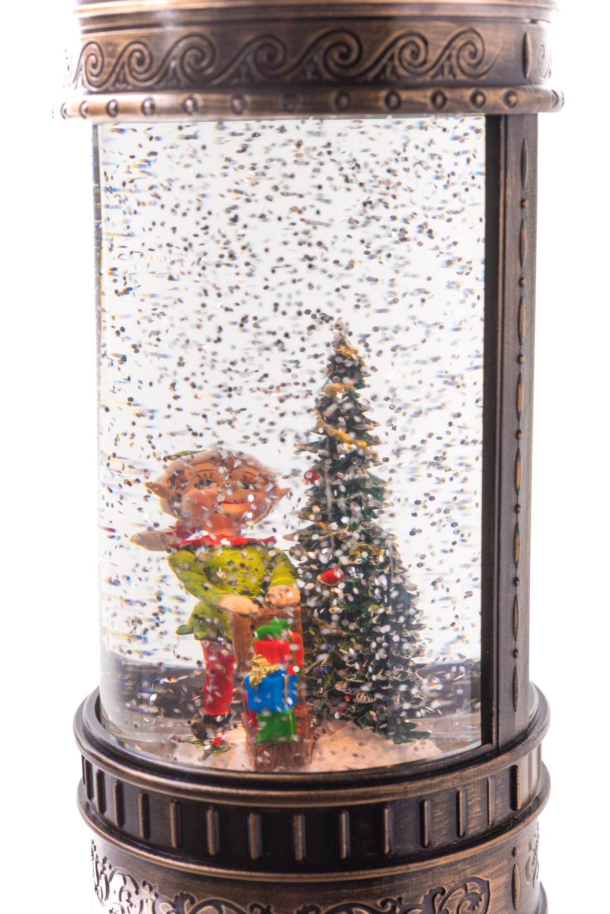 10.5" Brown Plastic English Mailbox LED Snow Globe with Working Elf
