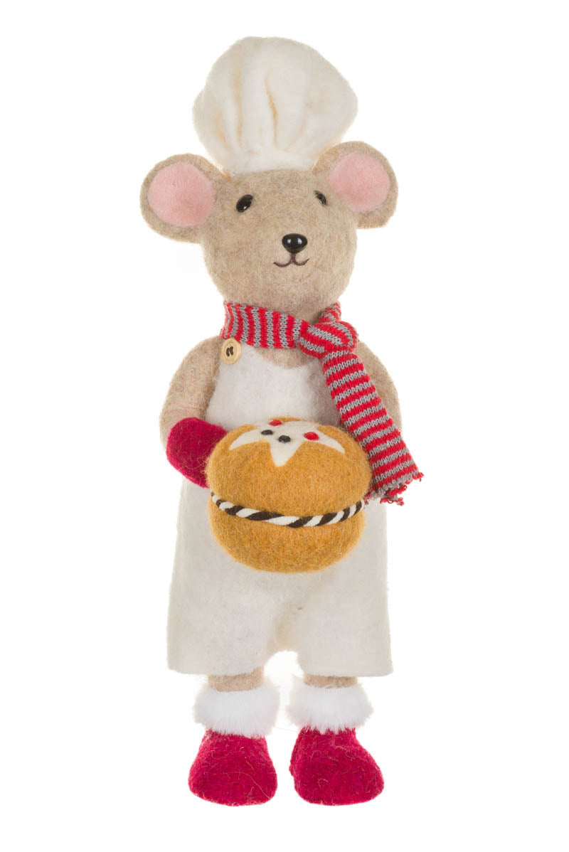 16.25" Off-White and Cream Fleece Baker Mouse Figurine with Macaron