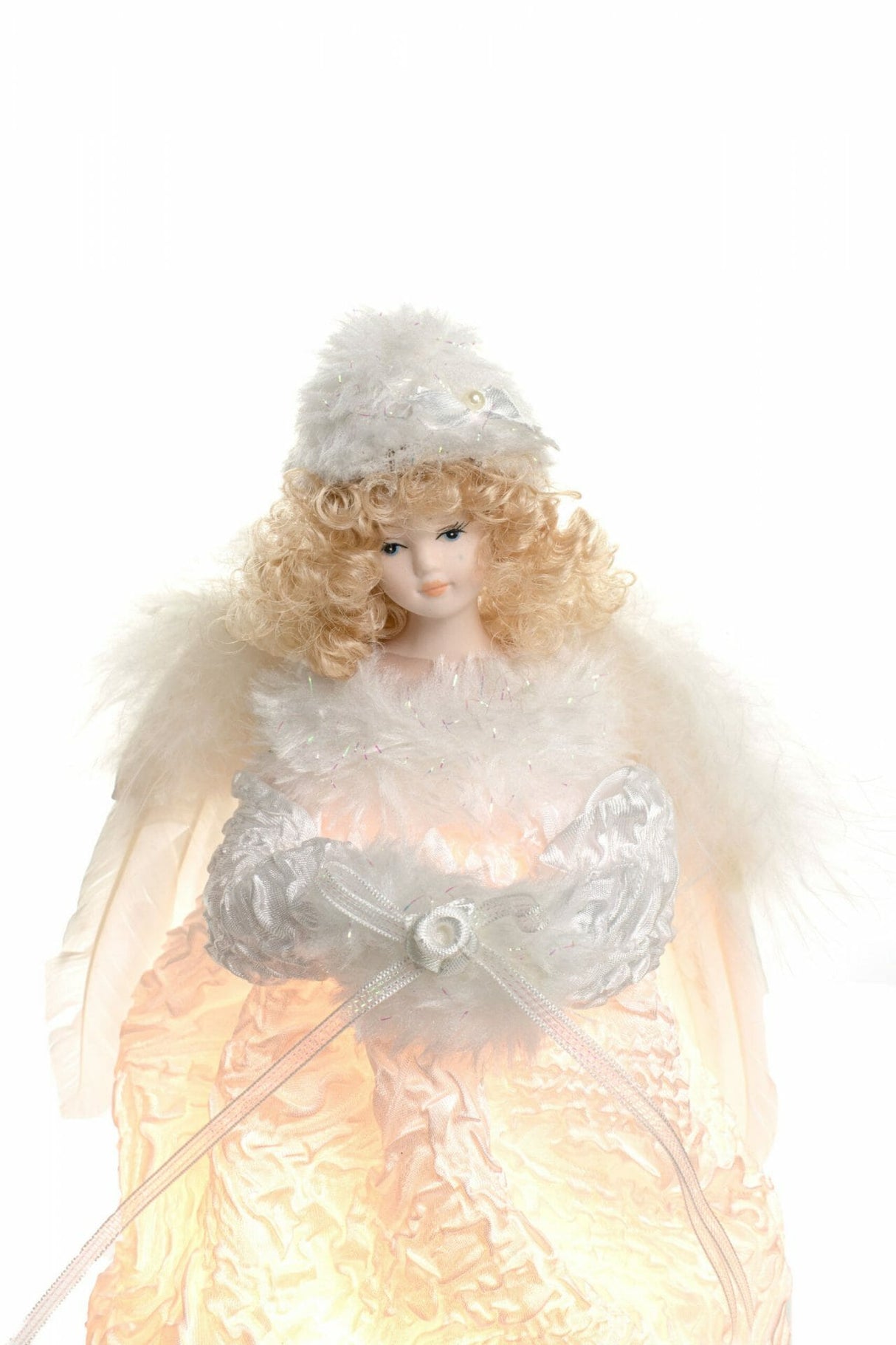 9.5" White Cloth Clasic 10-Light Angel Tree Topper