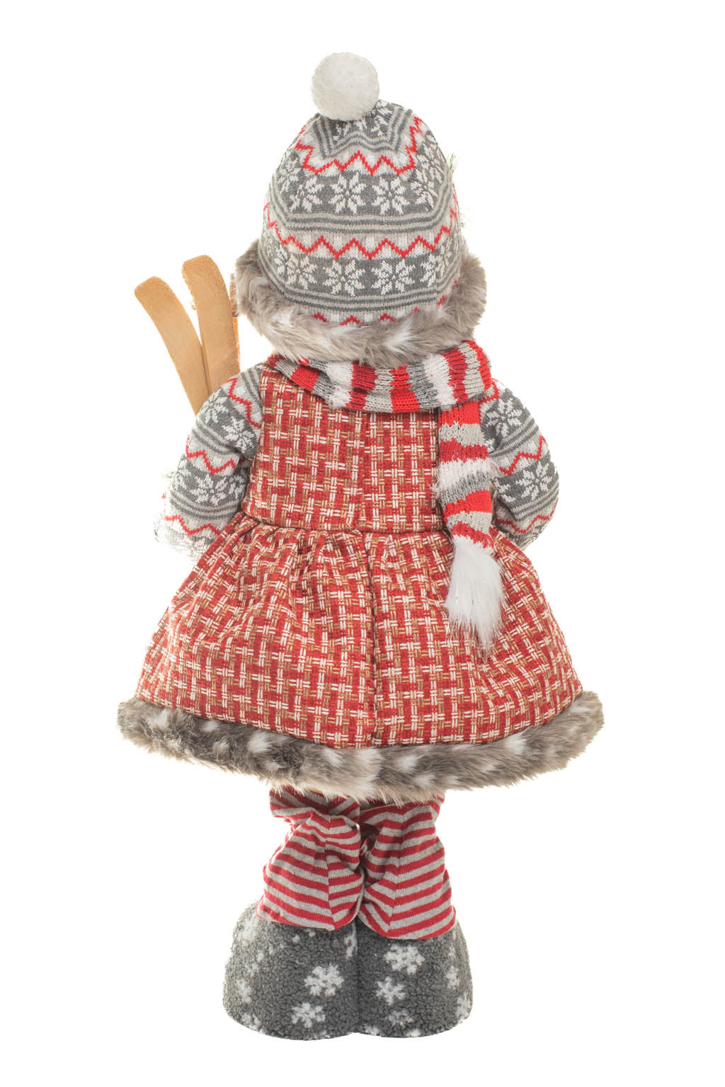 29" Tartan Red and White Stitched Fabric Cross-Stitch Snowman