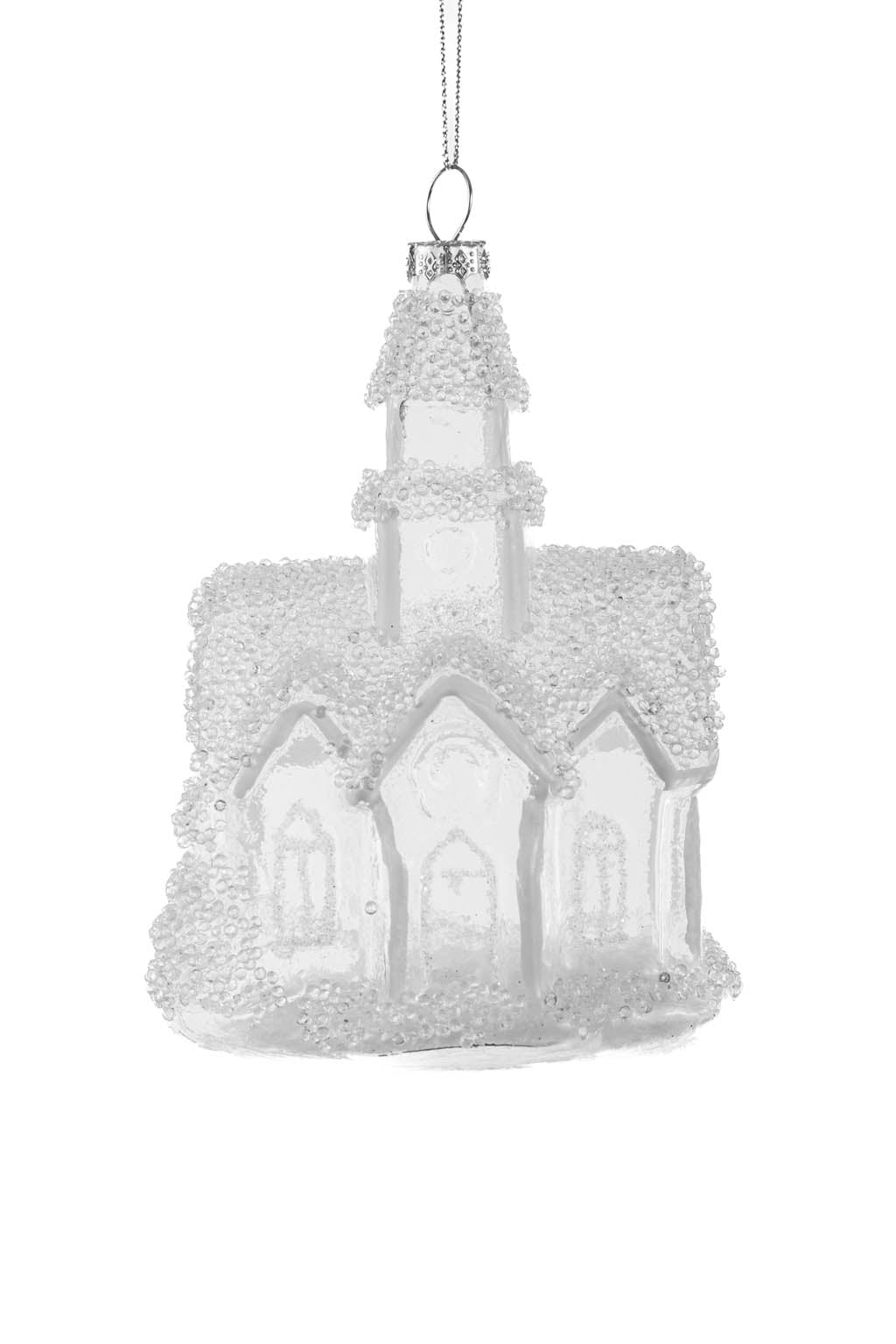 5.5" Hanging Clear Glass Church Ornament