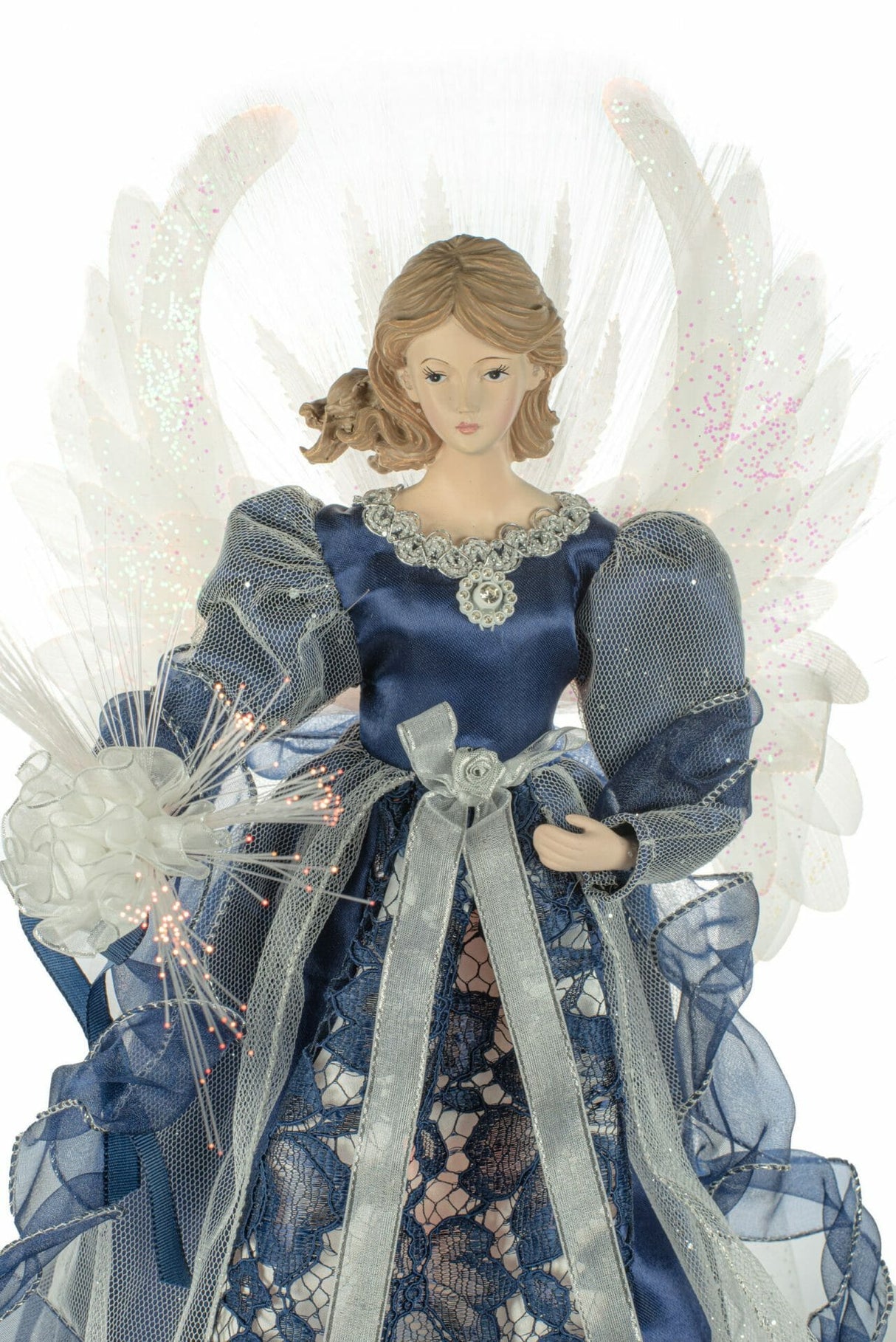 18" Blue Cloth Large Modern Fiber Optic Angel Tree Topper