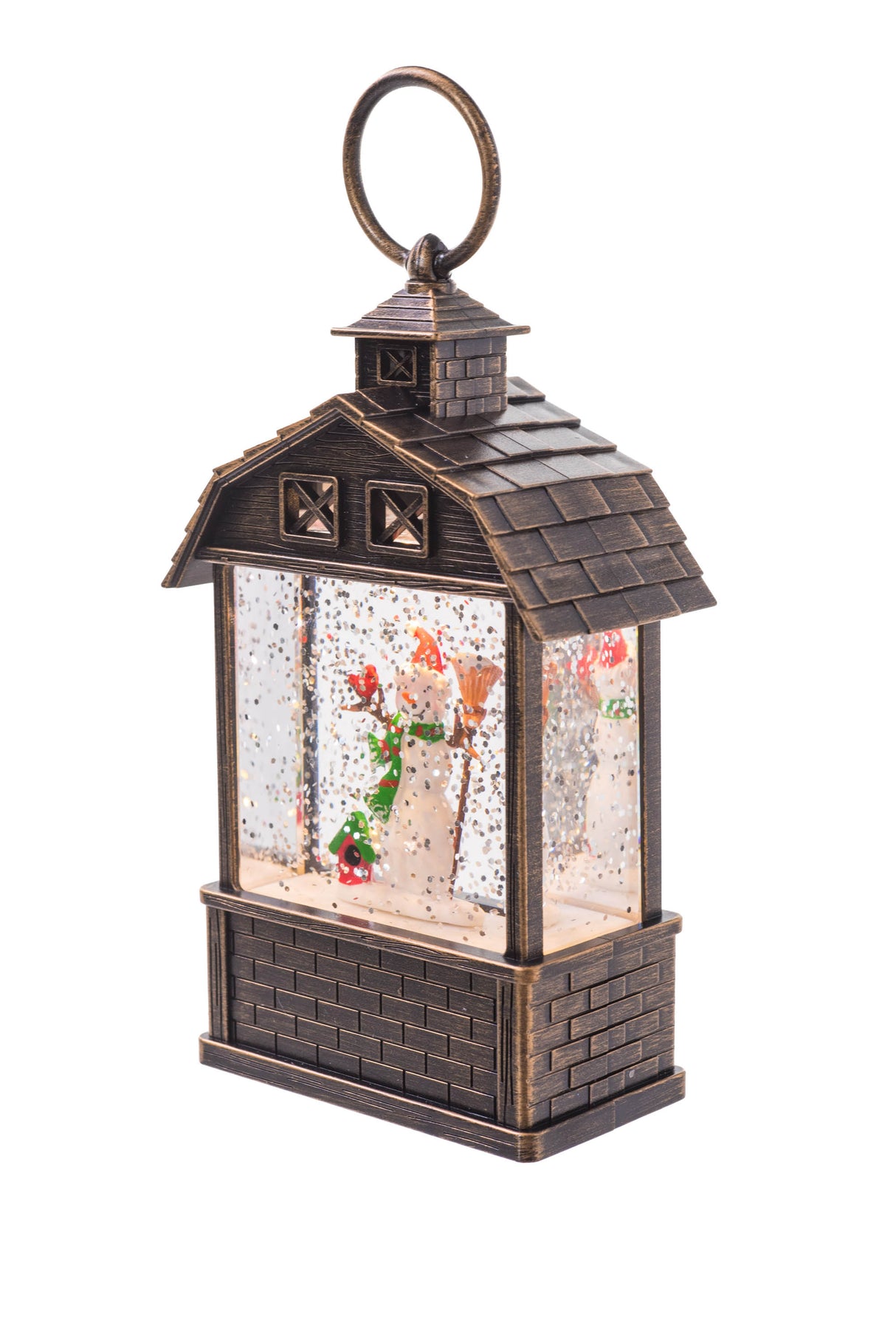 5.5" Mini Brown Plastic Barn-Style LED Snow Globe with Snowman