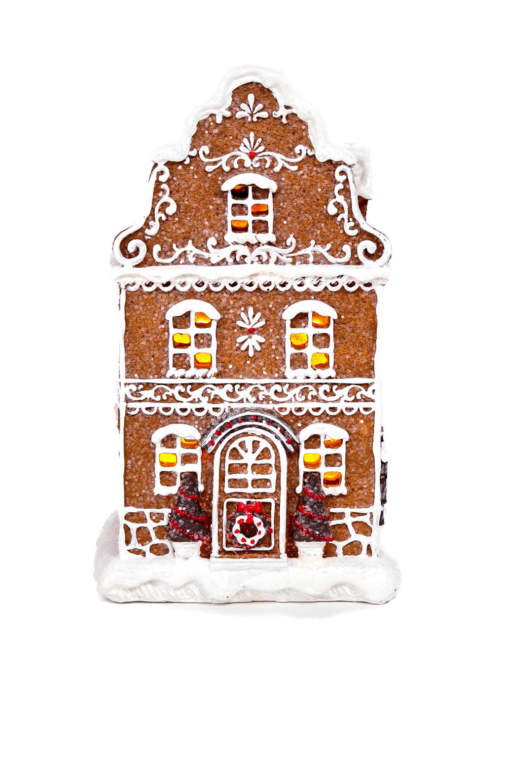 7.75" Brown and White Clay Gingerbread Home Display with Sequins and Snow
