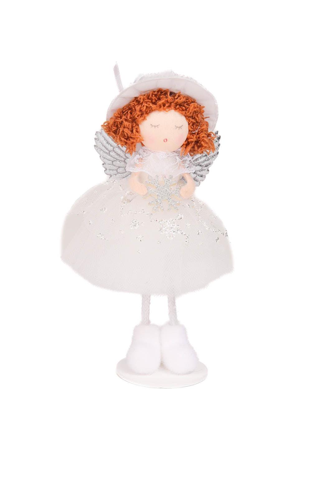 7" White Polyester Angel Ornament with Hat