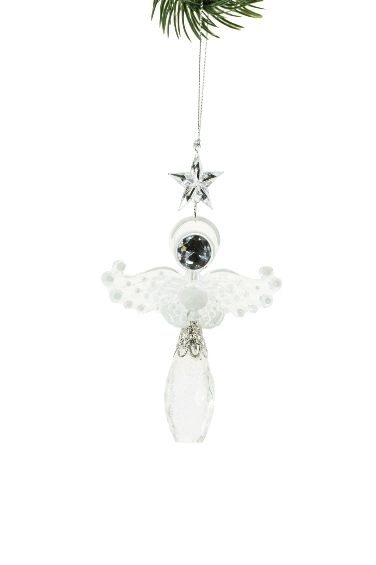 4.5" Hanging Clear and White Jeweled Ornament with Star