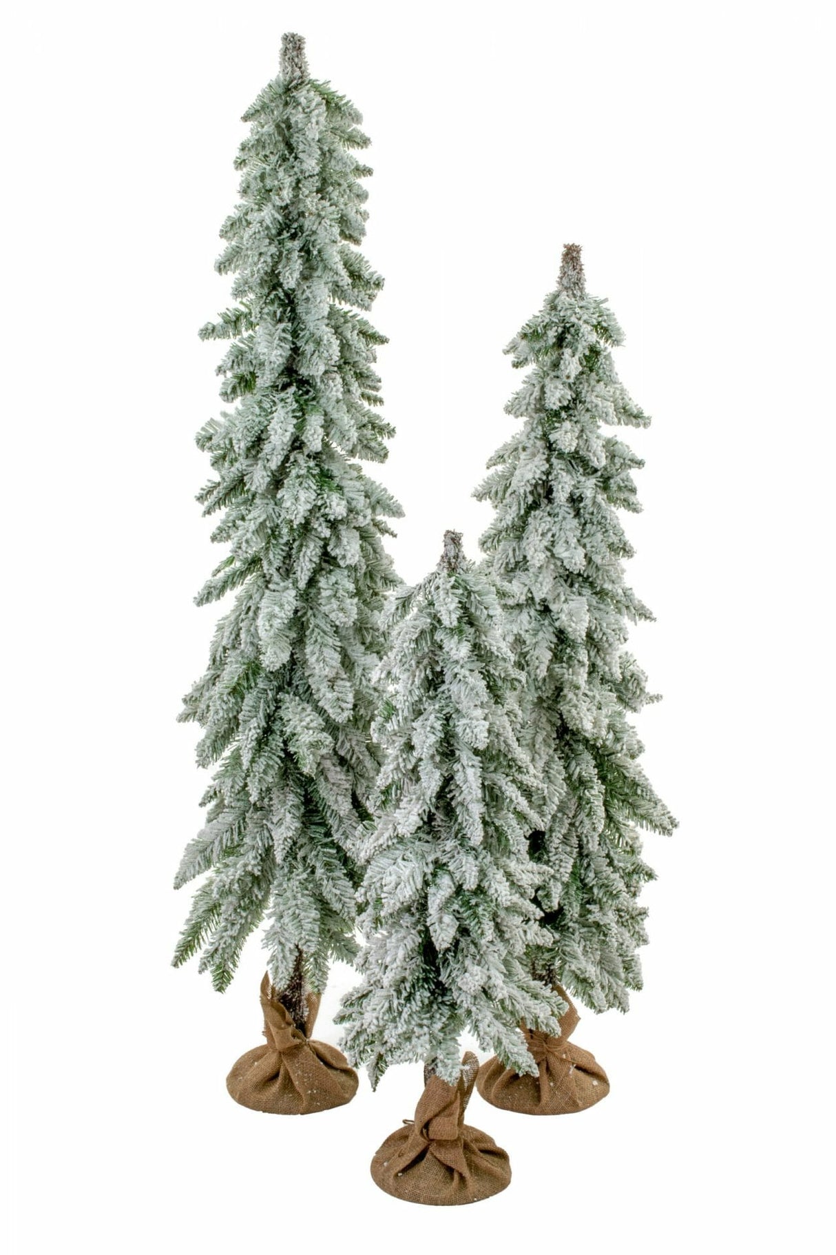 60" Frosted Green and White Solid Droopy Evergreen Pencil Tree Set