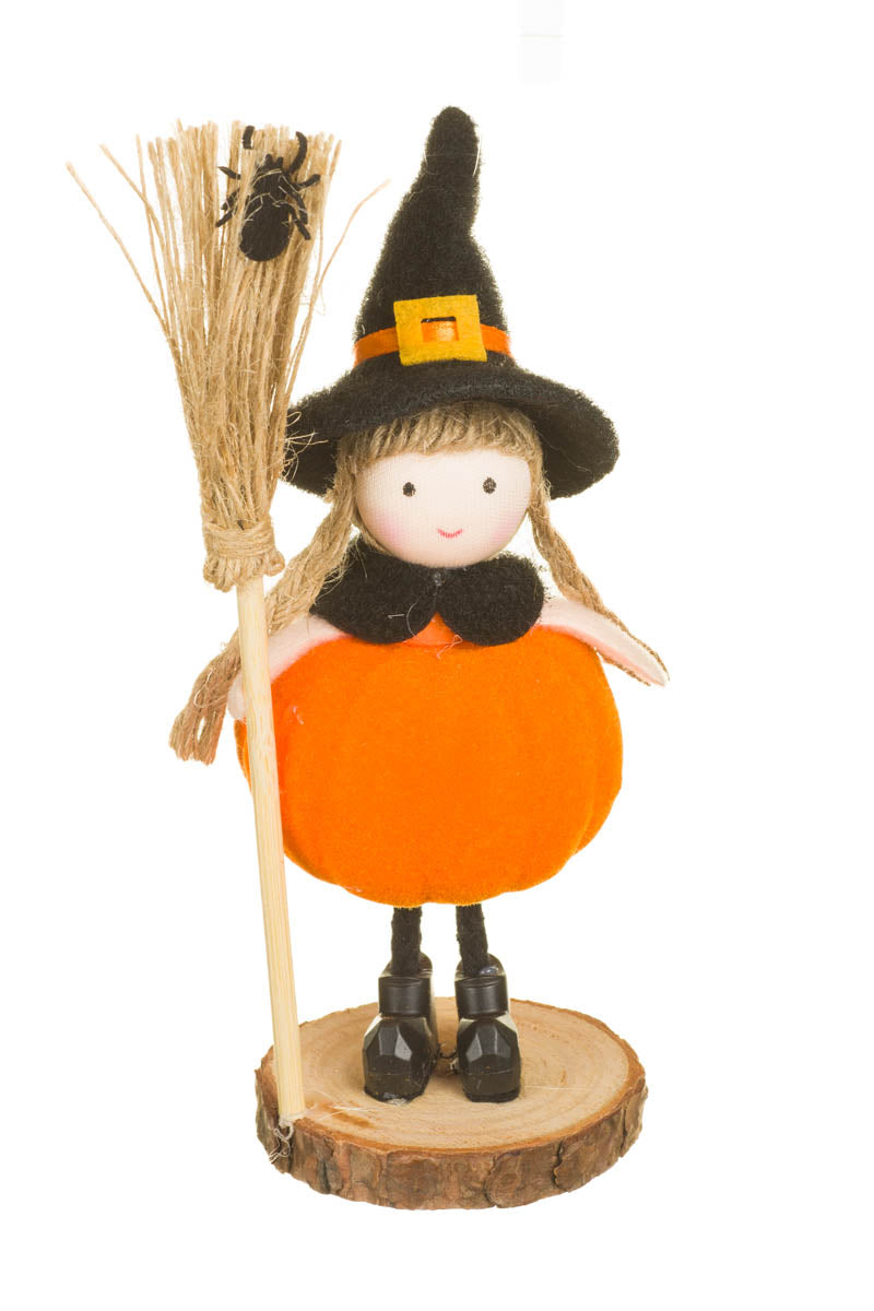 6" Hangable Orange Fabric Witch Girl Doll with Pumpkin Dress