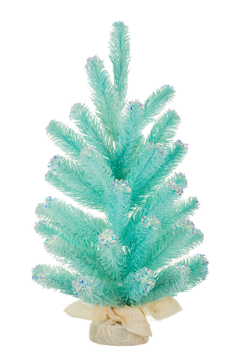 24" Frosted Sparkly Sky Blue Plastic Concolor Fir Table Top Tree with Cement Base