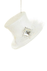 3"Hangable White Plastic Top Hat Ornament with Diamond Accent