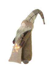 10.5" Brown and Beige Cloth Slim Gnome with Sack