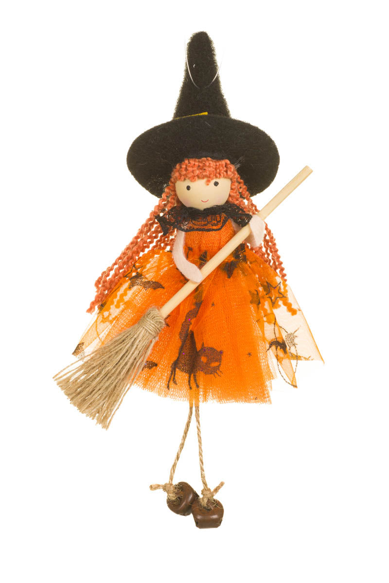 8" Hanging Orange Fabric Witch Girl Doll