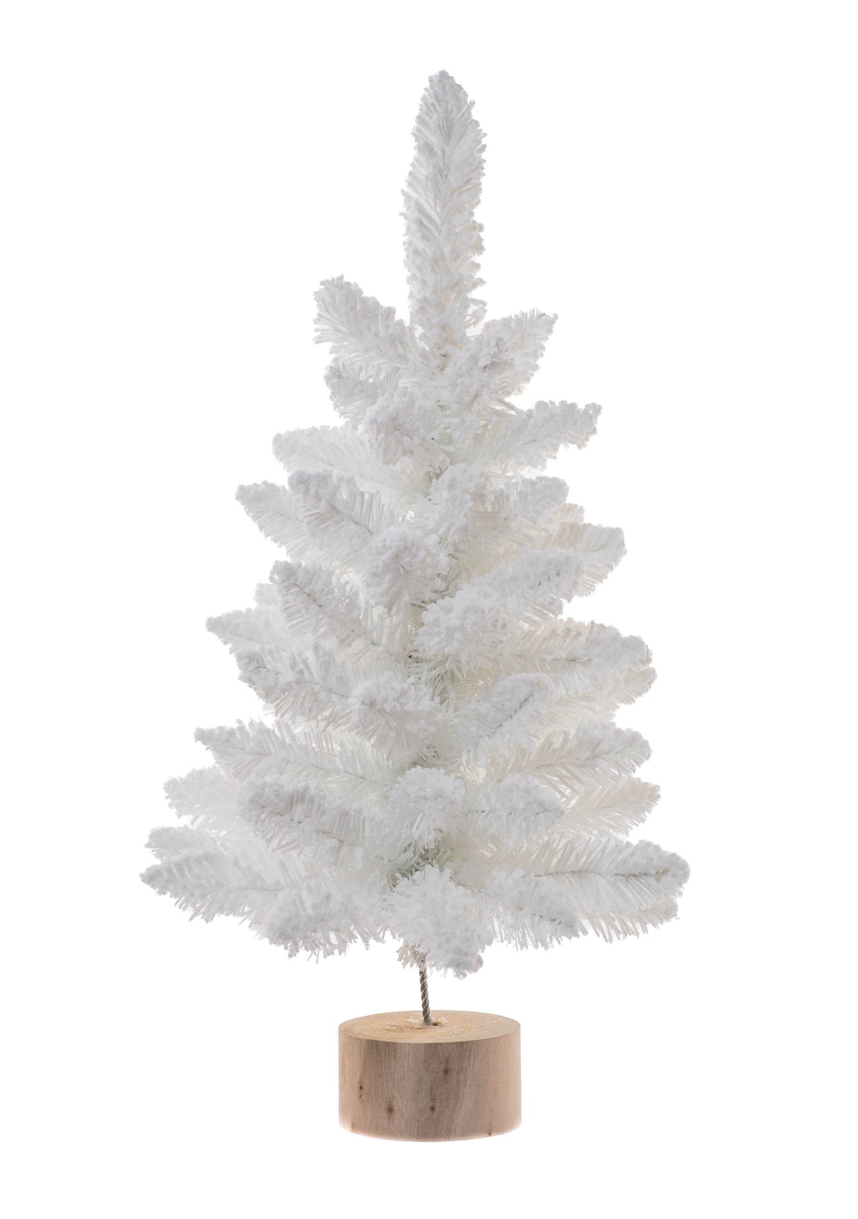24" Flocked White Pe Table Top Trees with Wooden Base