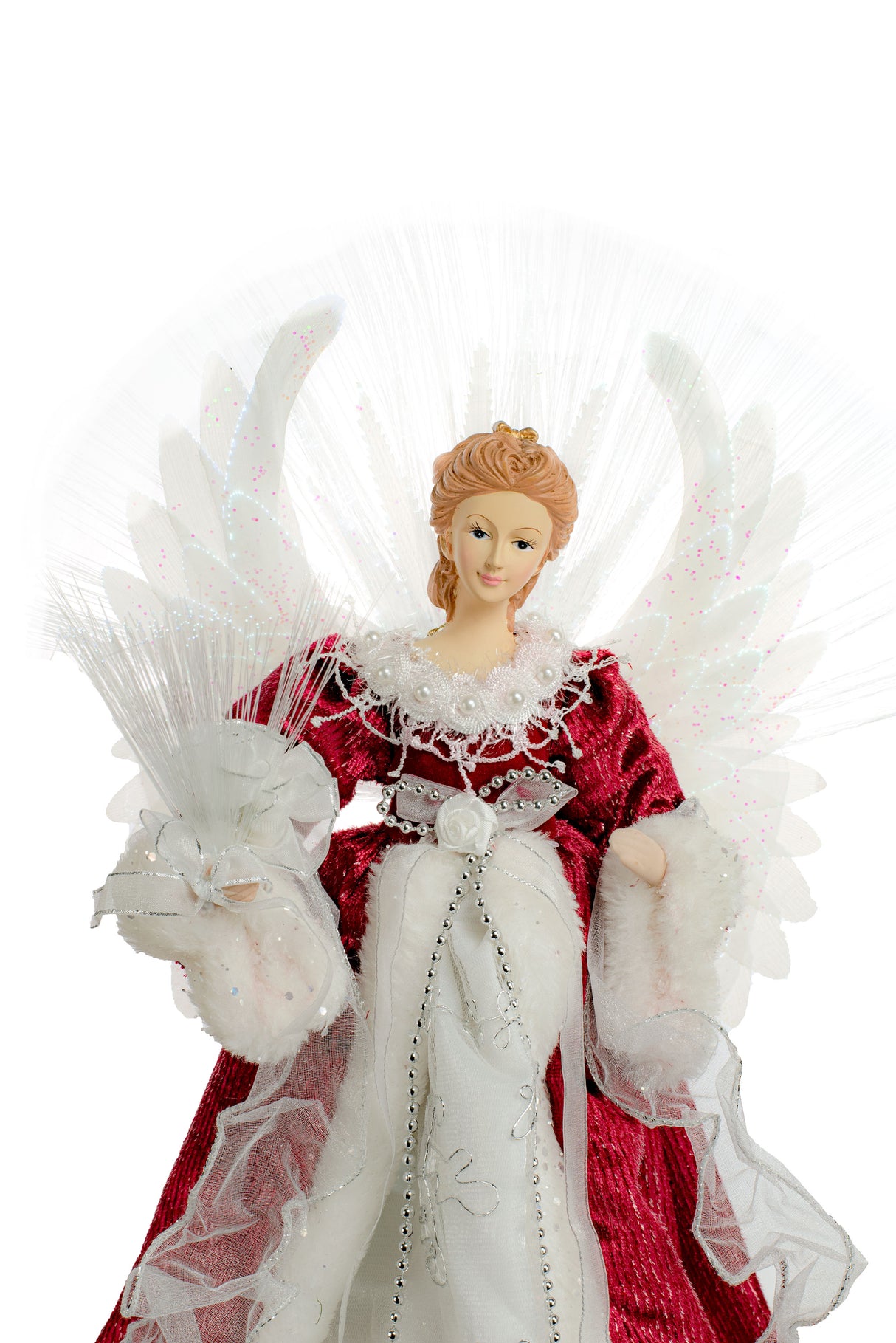 18" Red and White Cloth Large Modern Fiber Optic Angel Tree Topper
