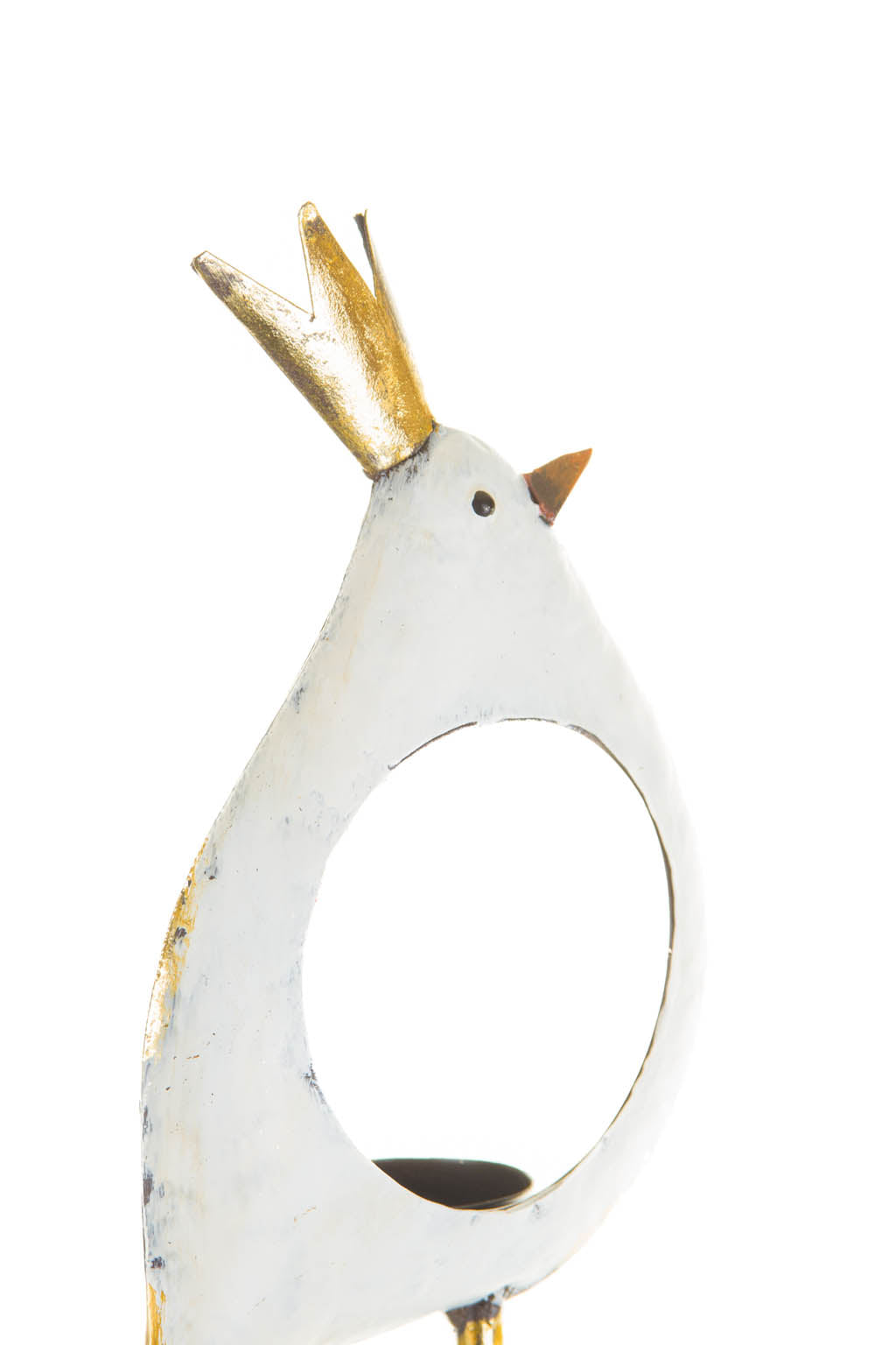 17" Gold and White Metal Bird Candle Holder