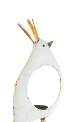 17" Gold and White Metal Bird Candle Holder