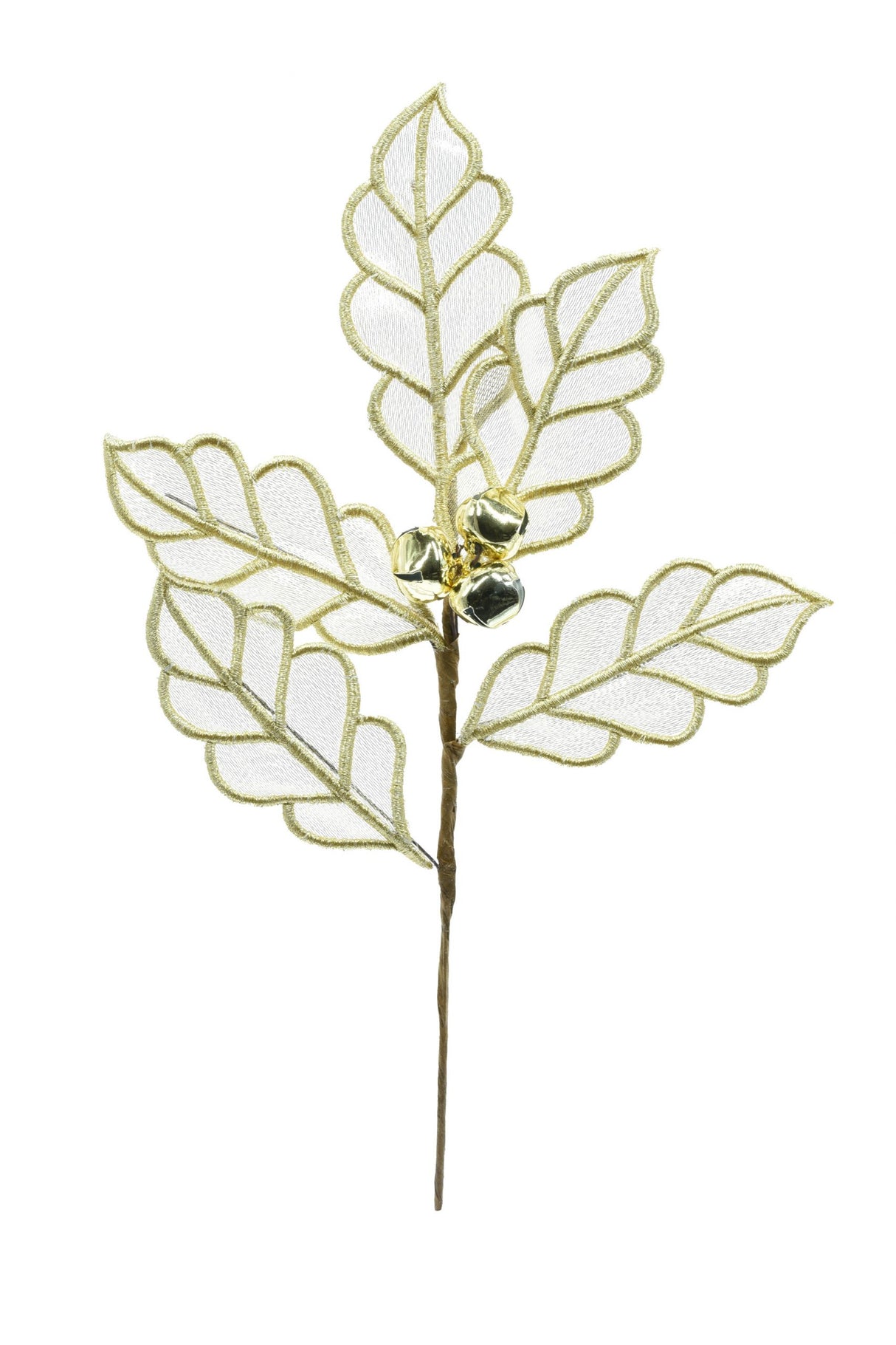 15" Gold Polyester Embroidered Spray with Bells