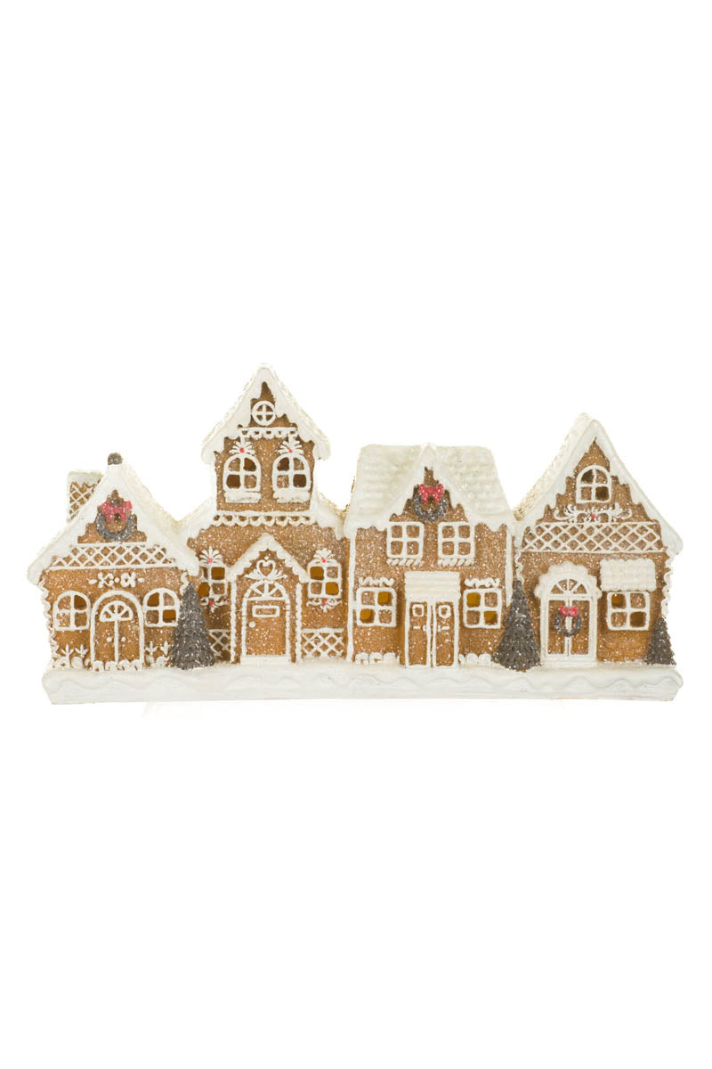 9.5"White and Red Resin Gingerbread Townscape Warm White LED Display