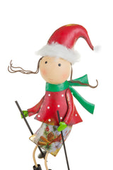 19" Red and Gray Knitted Nordic Santa Figurine with Gift Sack