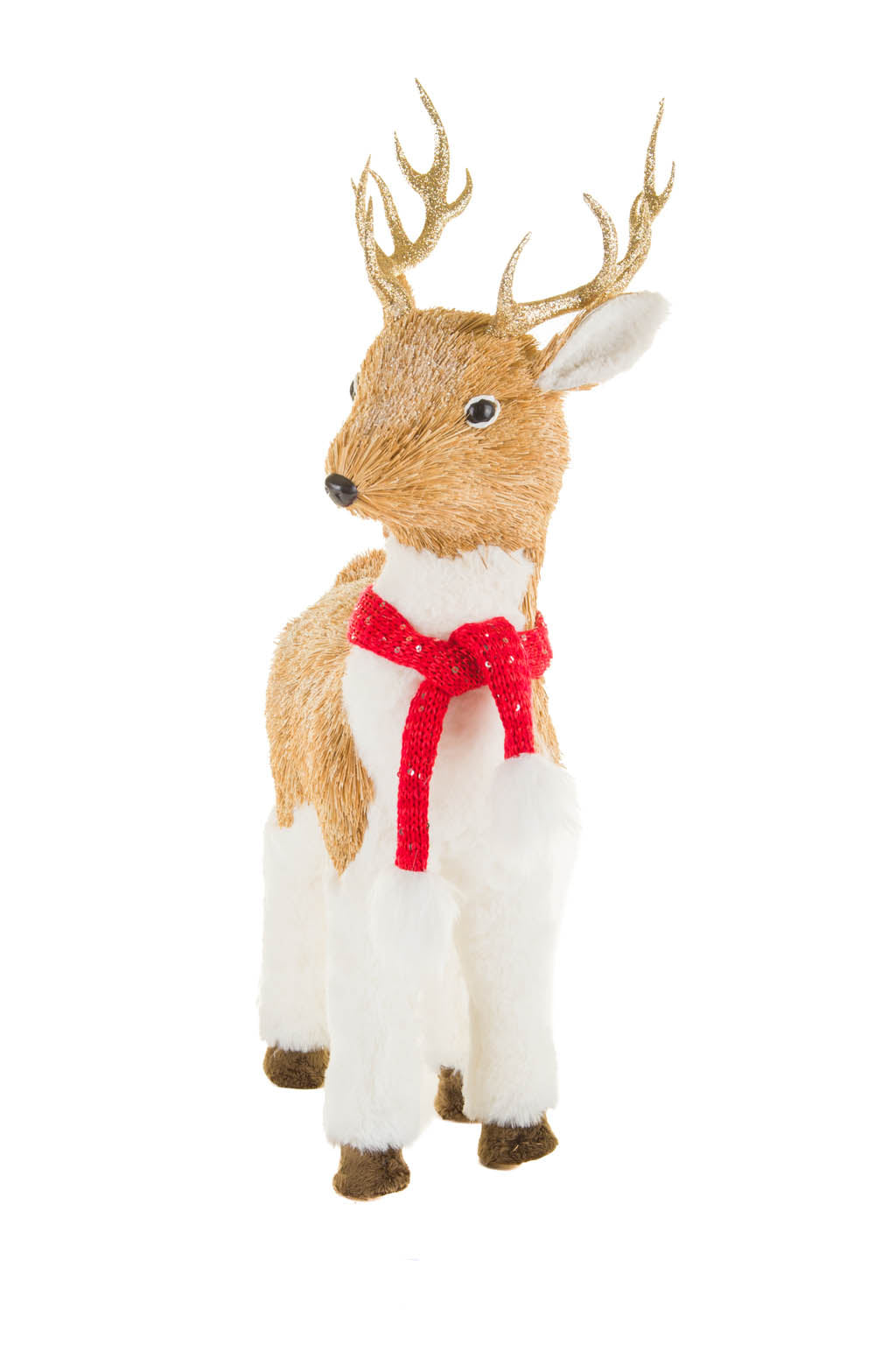 19" White and Brown Foam Reindeer Figurine with Scarf
