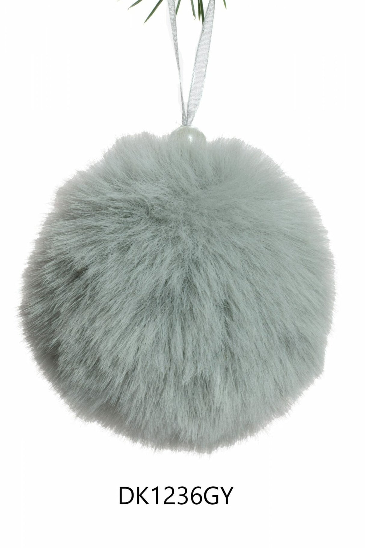 Hanging Grey Fuzzy Ball Pom Pom Ornament