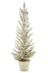 48" Flocked Green and White Pvc Silver Planter Christmas Tree with Frosted Branches