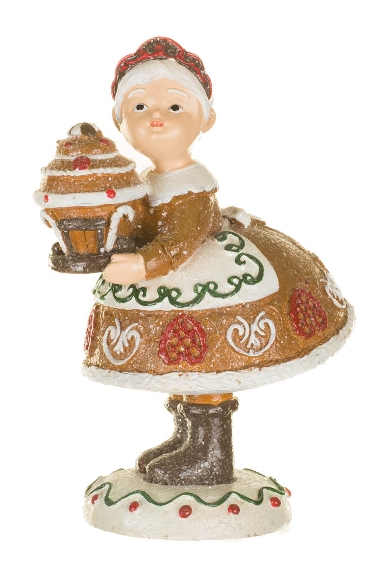 5" Sparkly Brown and White Resin Cookie Mrs. Claus Figurine
