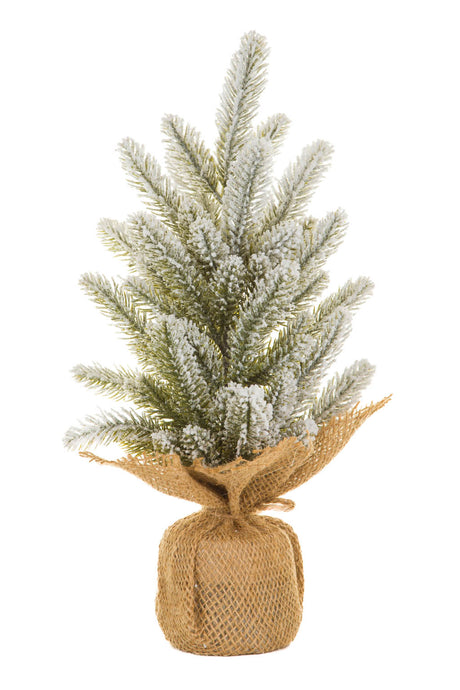 14" Frosted Green and White Pvc Christmas Tree with Burlap Wrapped Base