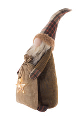 10.5" Brown and Beige Cloth Slim Gnome with Sack