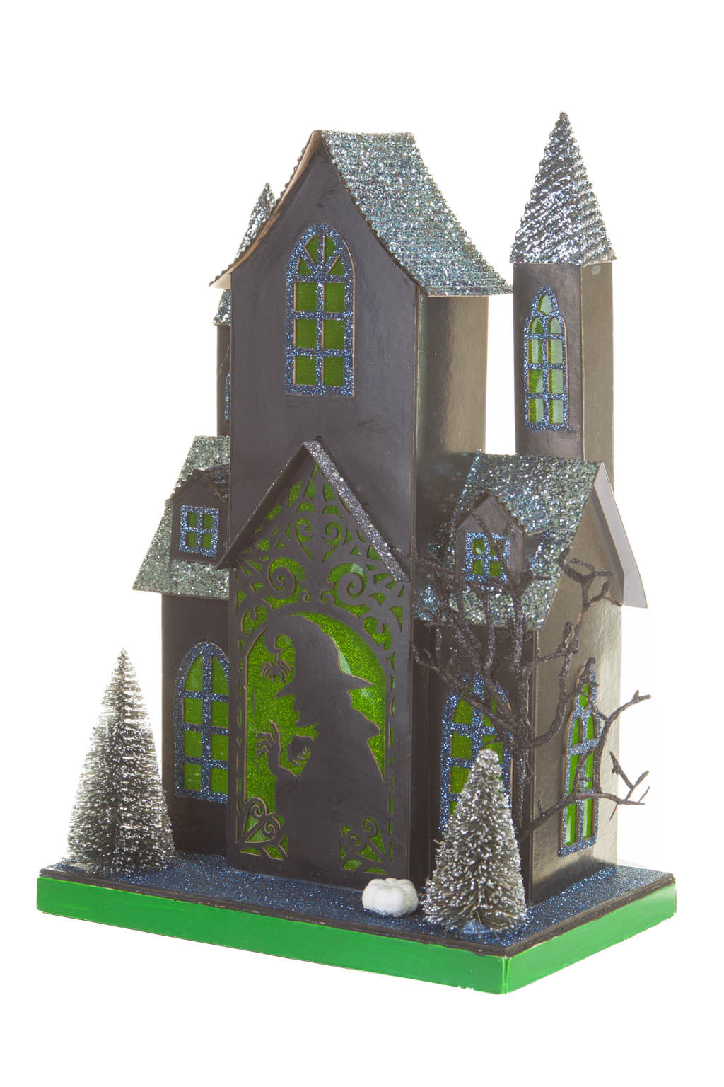 12" Black and Green Cardboard LED Haunted House