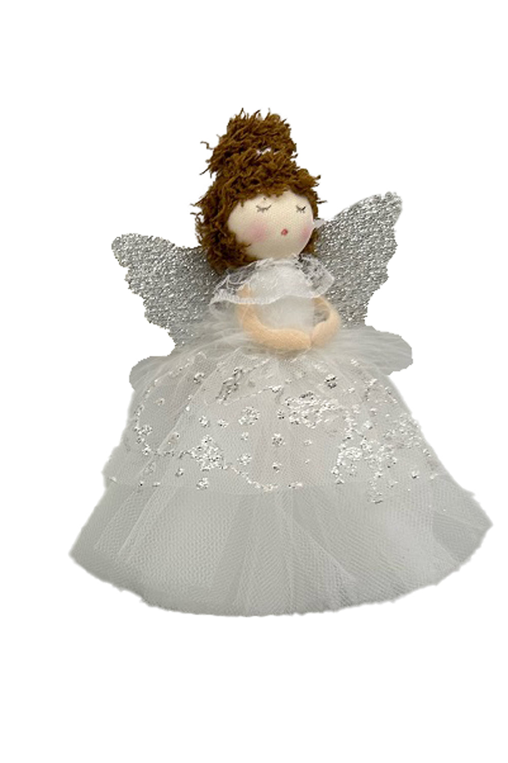 6" Hanging White and Silver Polyester Caroling Angel Ornament