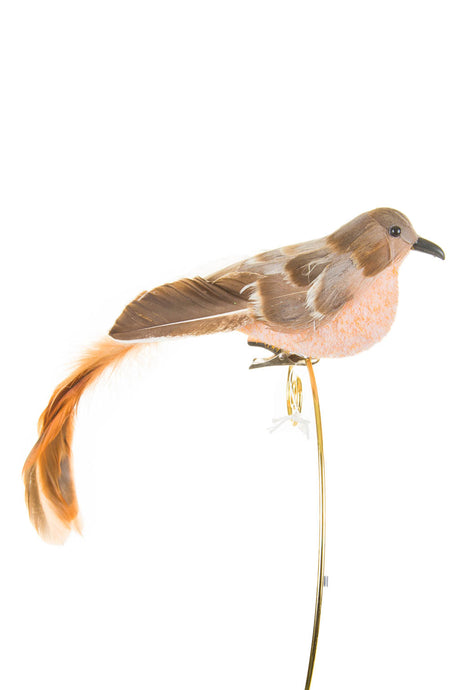 7.5" Clip-On Brown Foam Bird Ornament with Feathery Tail