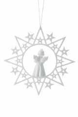 Hanging White Glittered Star Wreath Ornament
