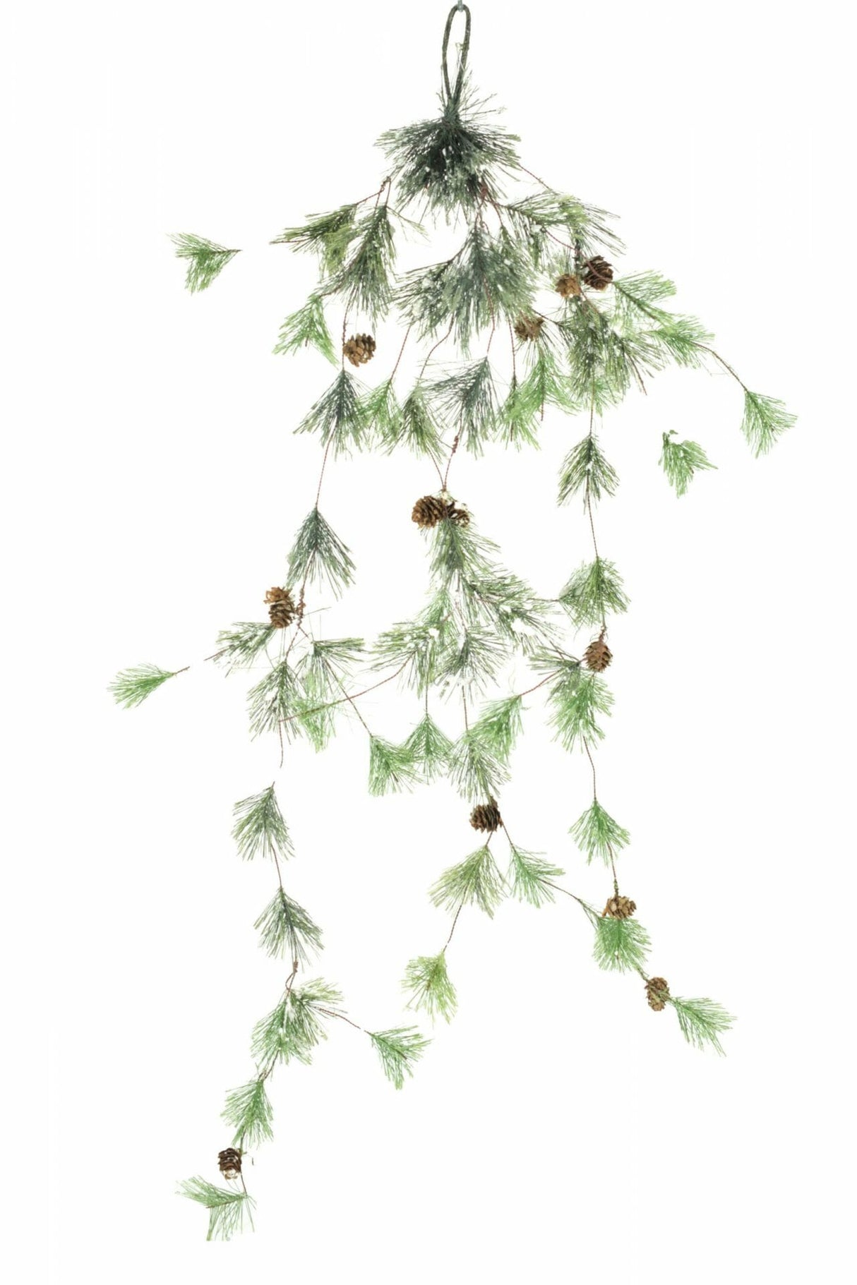 44" Green and White Icy Teardrop Branches with Pinecones