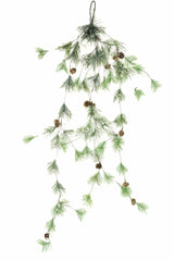 44" Green and White Icy Teardrop Branches with Pinecones