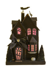12" Black and Purple Cardboard LED Haunted House
