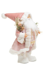 19" Pink and White Velour Santa Figurine with Gifts
