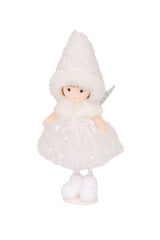 7.25" Sequin White Cotton Cherub Girl Doll with Pointed Hood