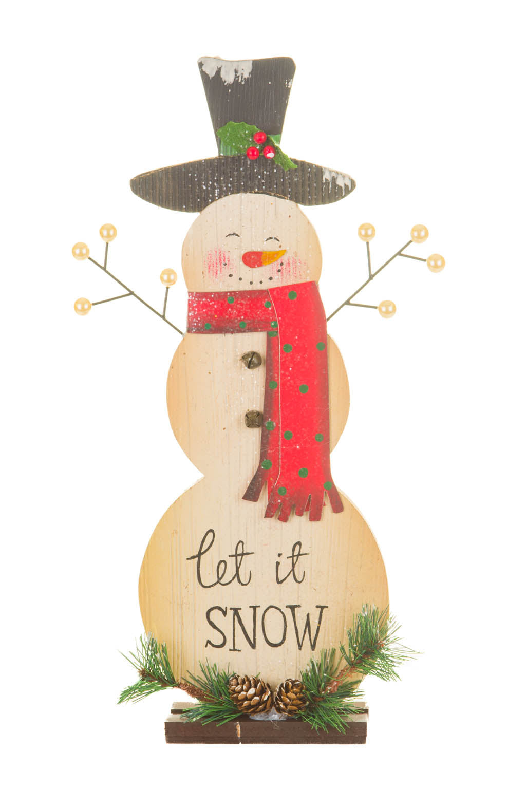 16.75"Beige Wooden Smiling Snowman
