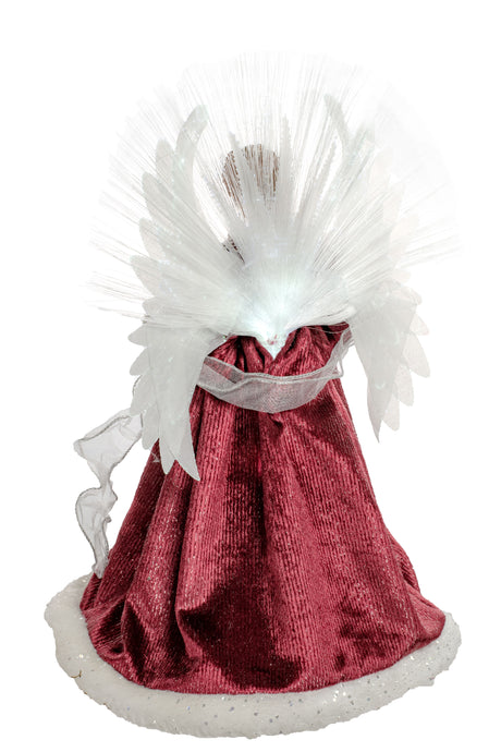 18" Red and White Cloth Large Modern Fiber Optic Angel Tree Topper